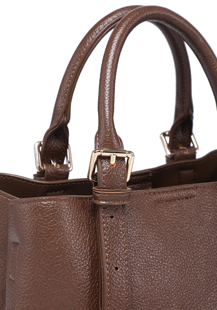Pebbled Buckle-Trim Mini Work Satchel
