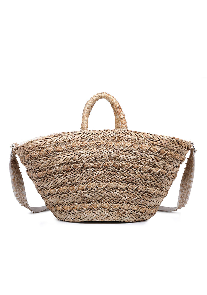 KASSANDRA The Numana – Denim Straw Tote Gold