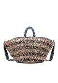 KASSANDRA Denim-Accented Straw Tote Bag Navy
