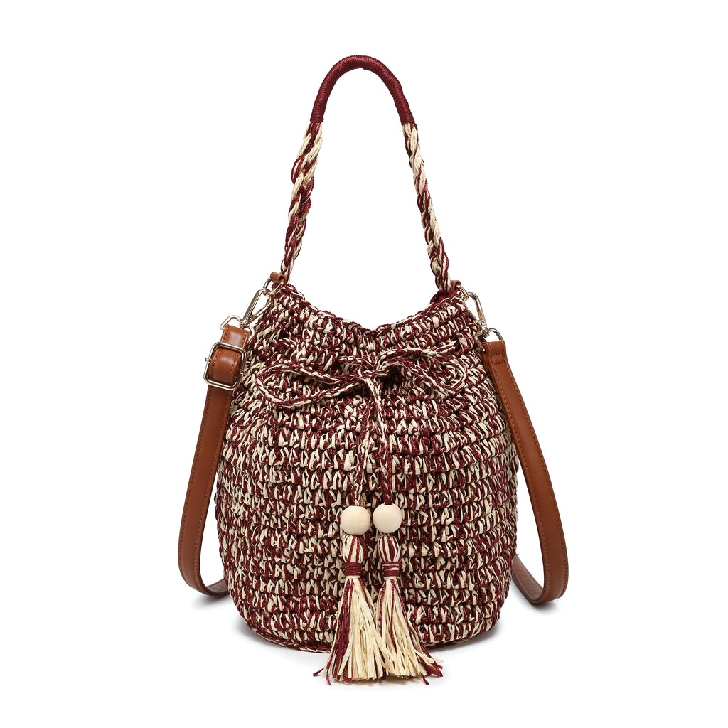 KASSANDRA The Noto – Embellished Straw Shopper Burgundy
