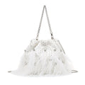 KASSANDRA Feather and Pearl Luxury Series Evening Bag White