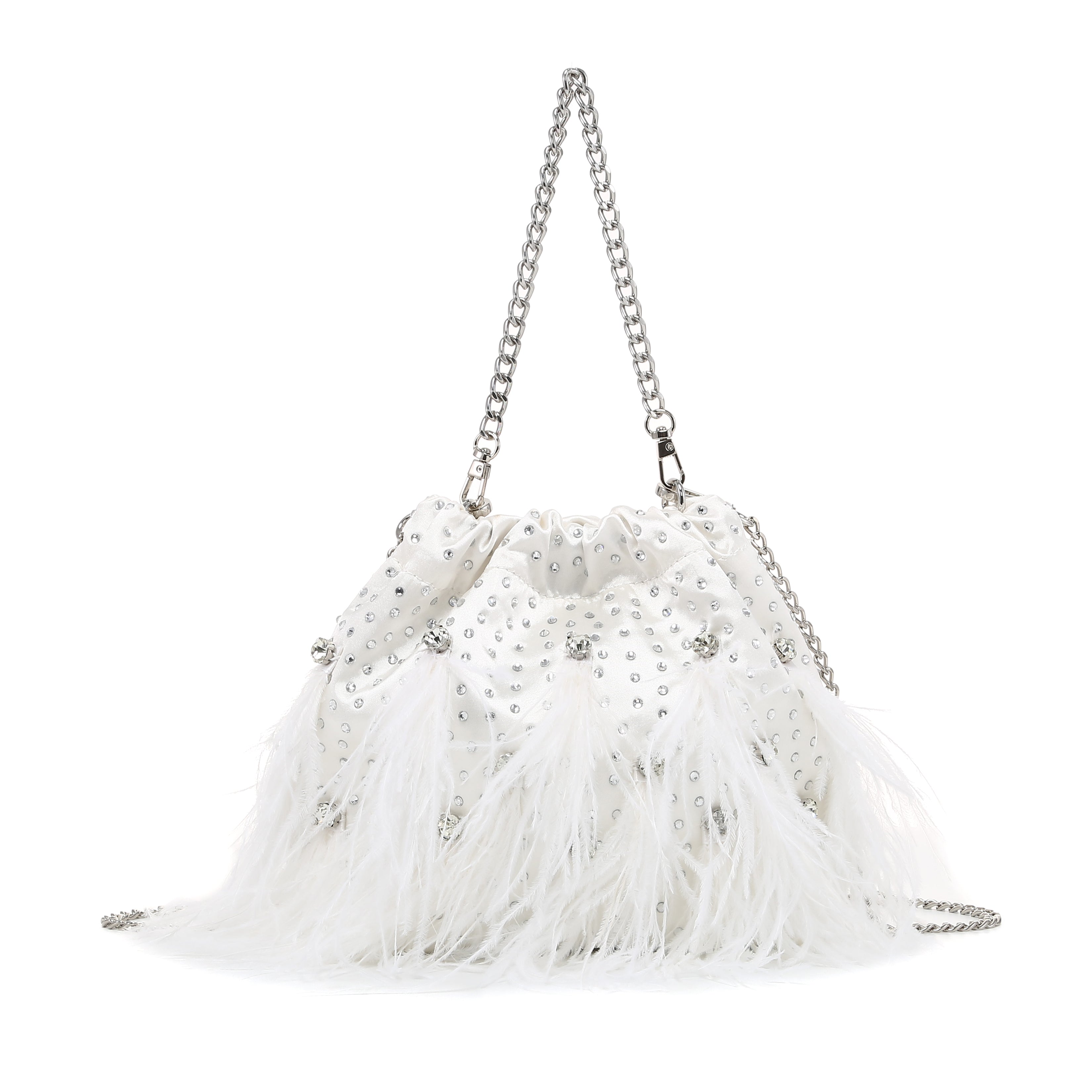 KASSANDRA Feather and Pearl Luxury Series Evening Bag White