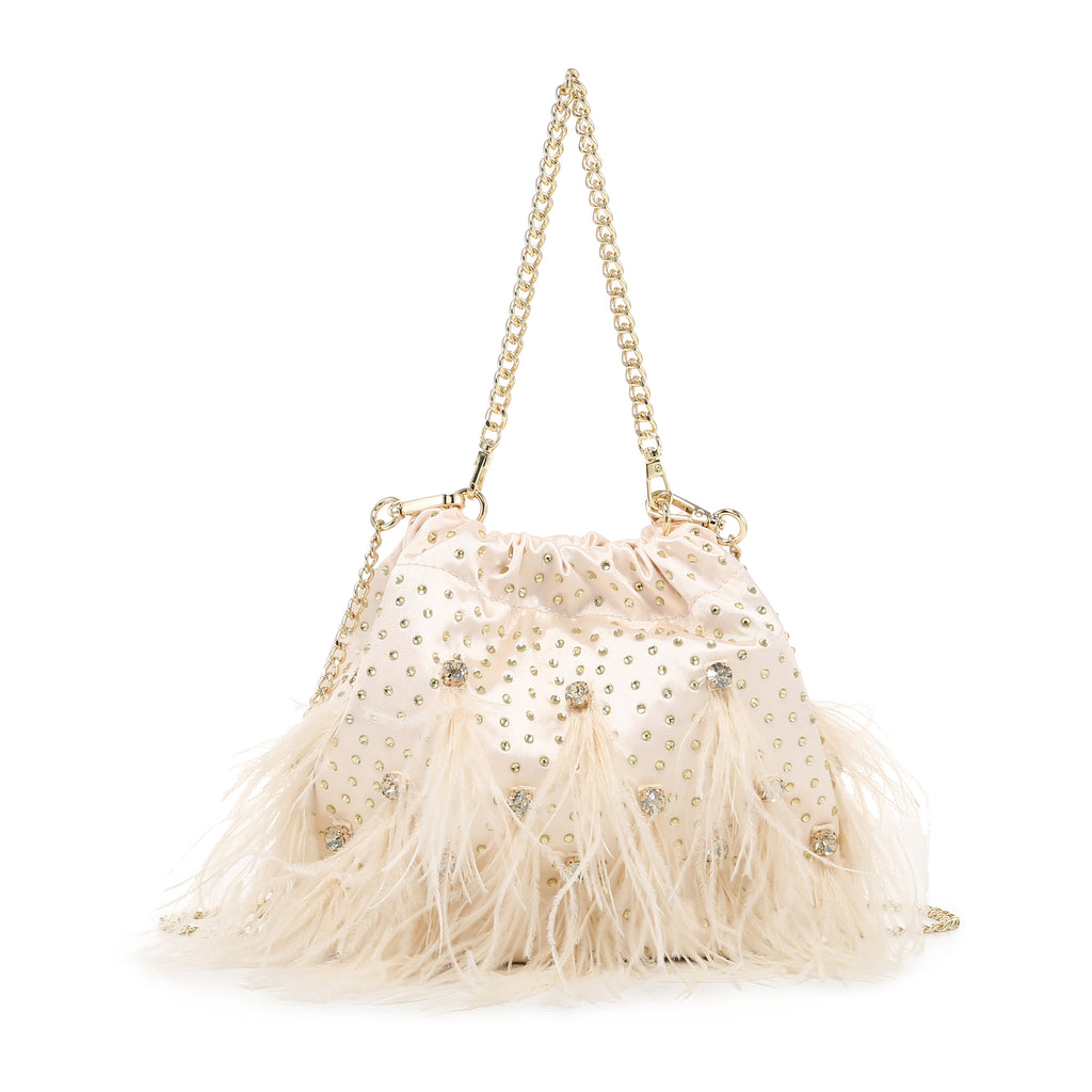 KASSANDRA The Panarea – Feather & Pearl Evening Bag Beige