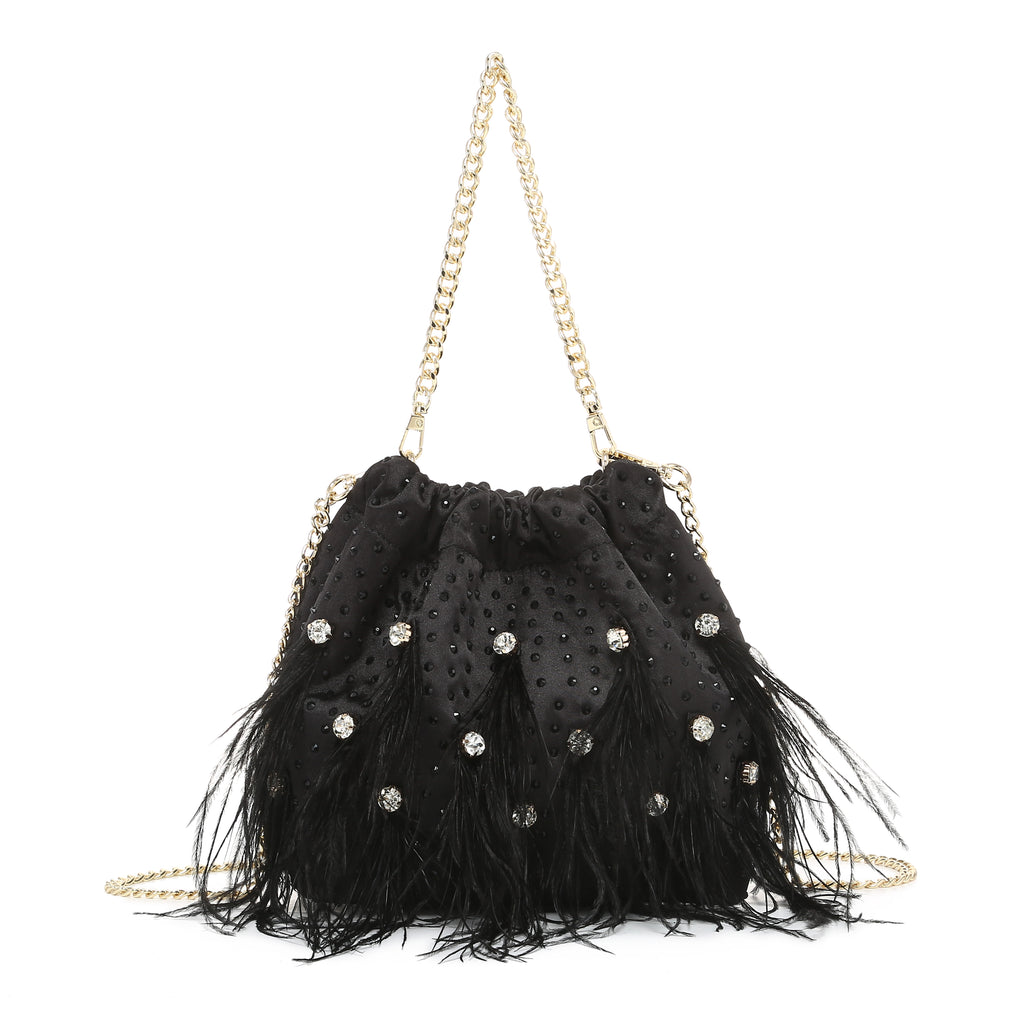 KASSANDRA The Panarea – Feather & Pearl Evening Bag Black