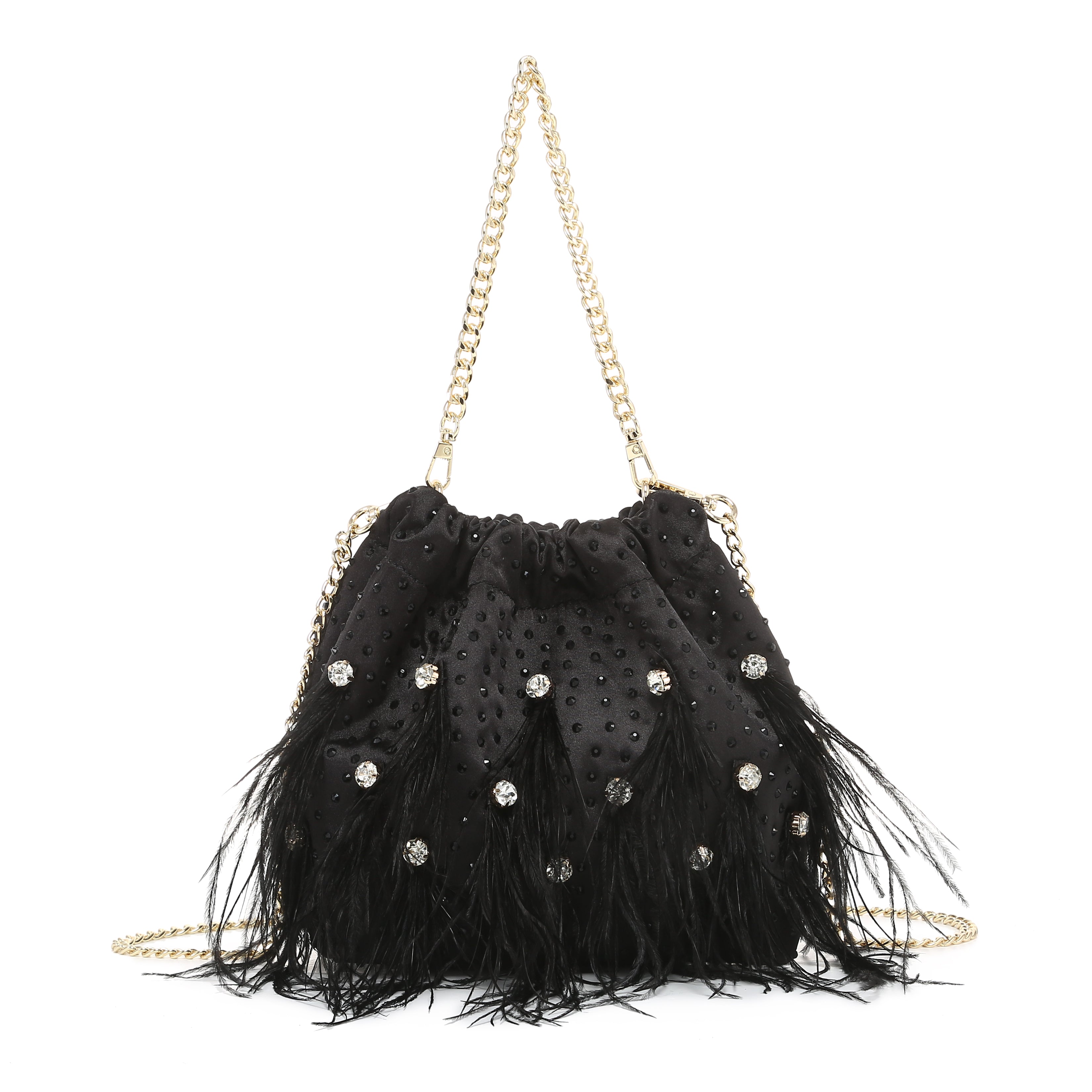 KASSANDRA Feather and Pearl Luxury Series Evening Bag Black