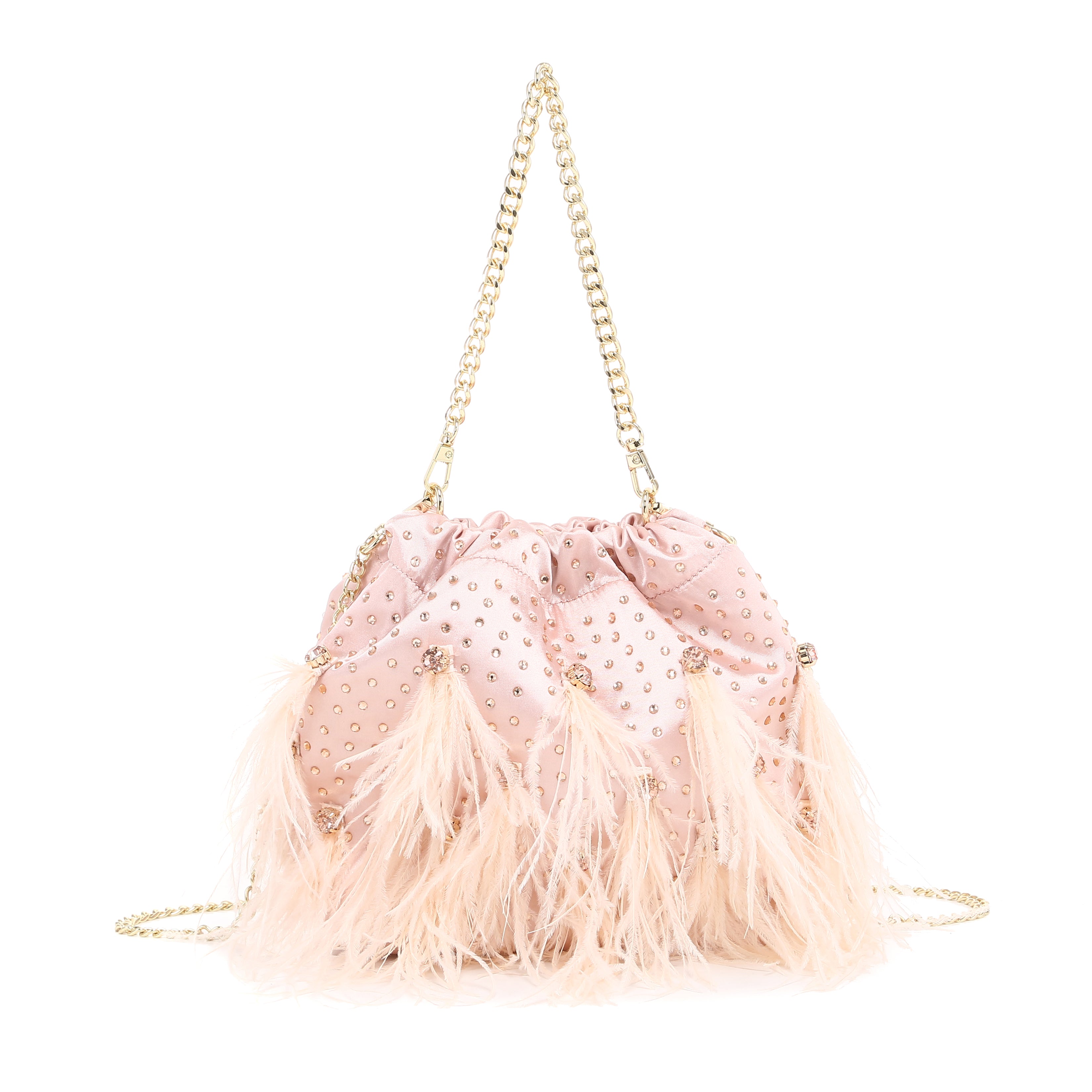 KASSANDRA Feather and Pearl Luxury Series Evening Bag Pink