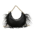 KASSANDRA Feather Trim Chain Luxury Series Crescent Bag Black