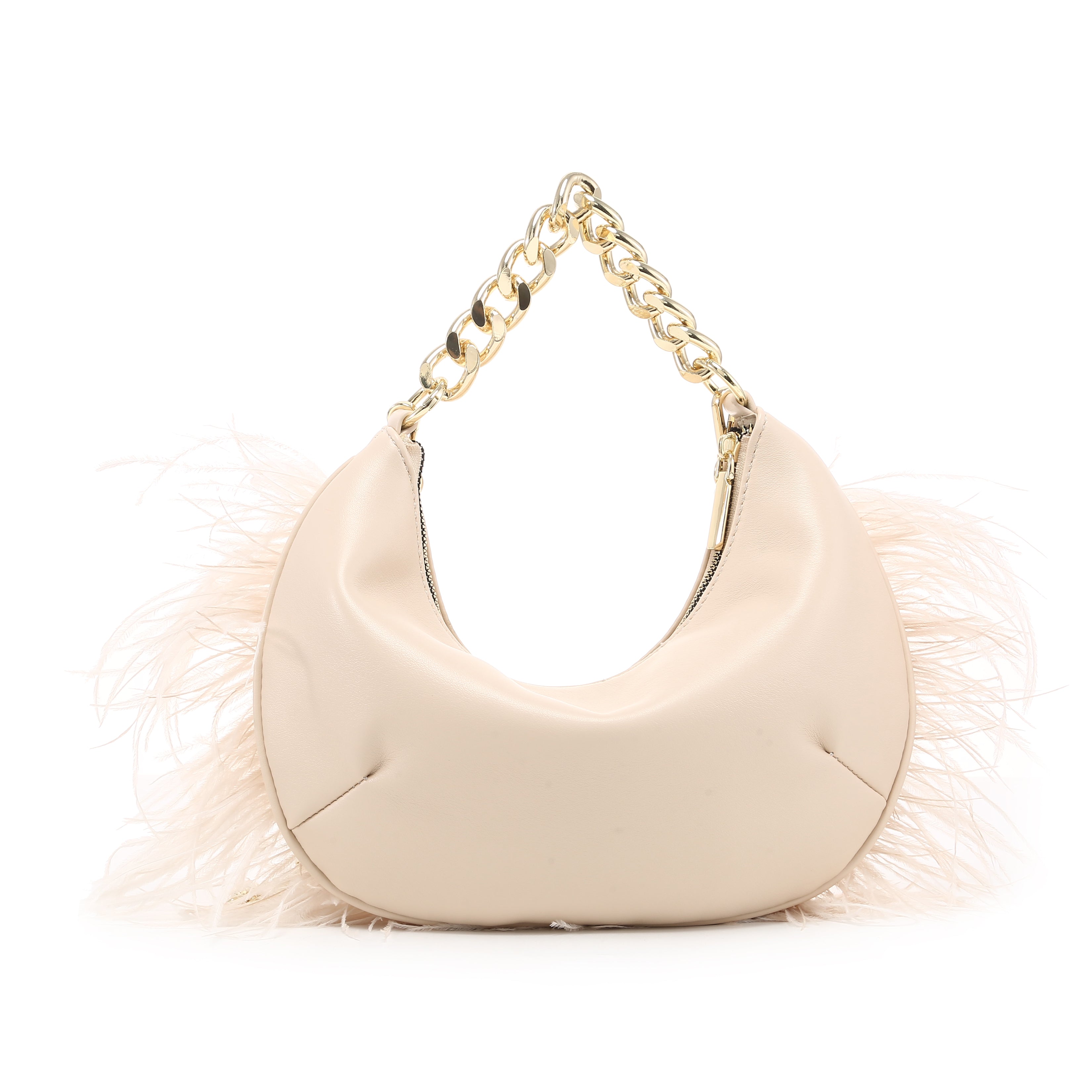 KASSANDRA Feather Trim Chain Luxury Series Crescent Bag