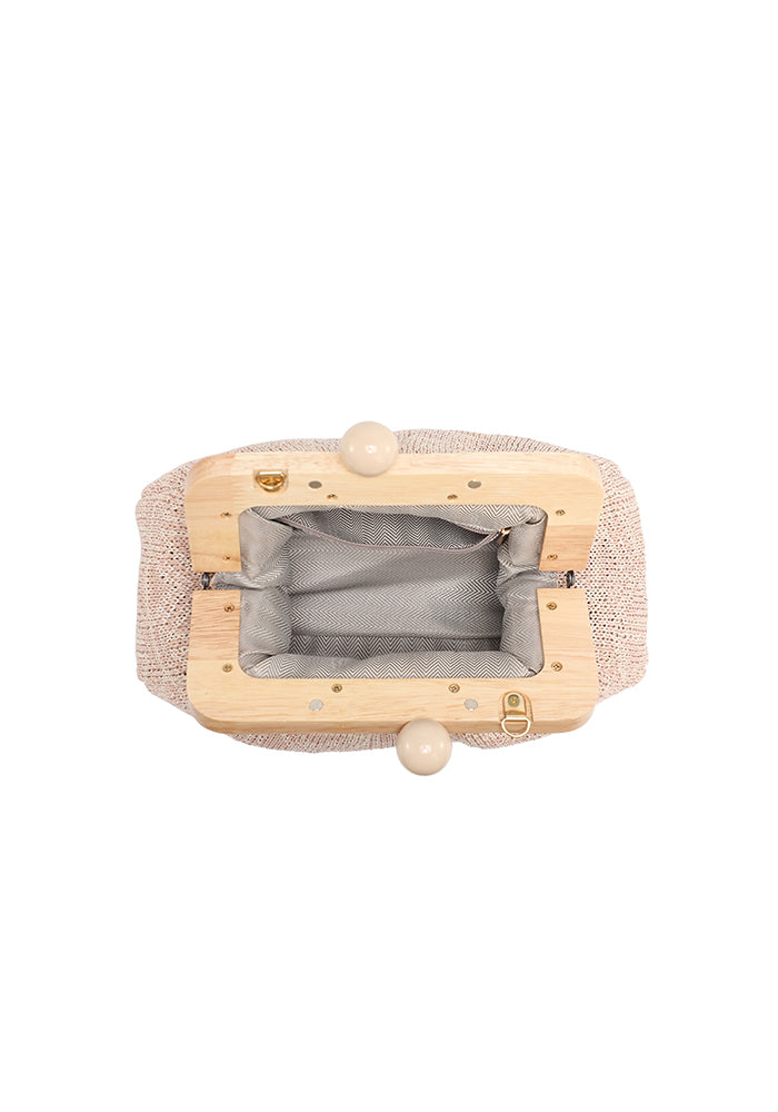 KASSANDRA Elegant Textured Fabric Clutch with Wooden Frame