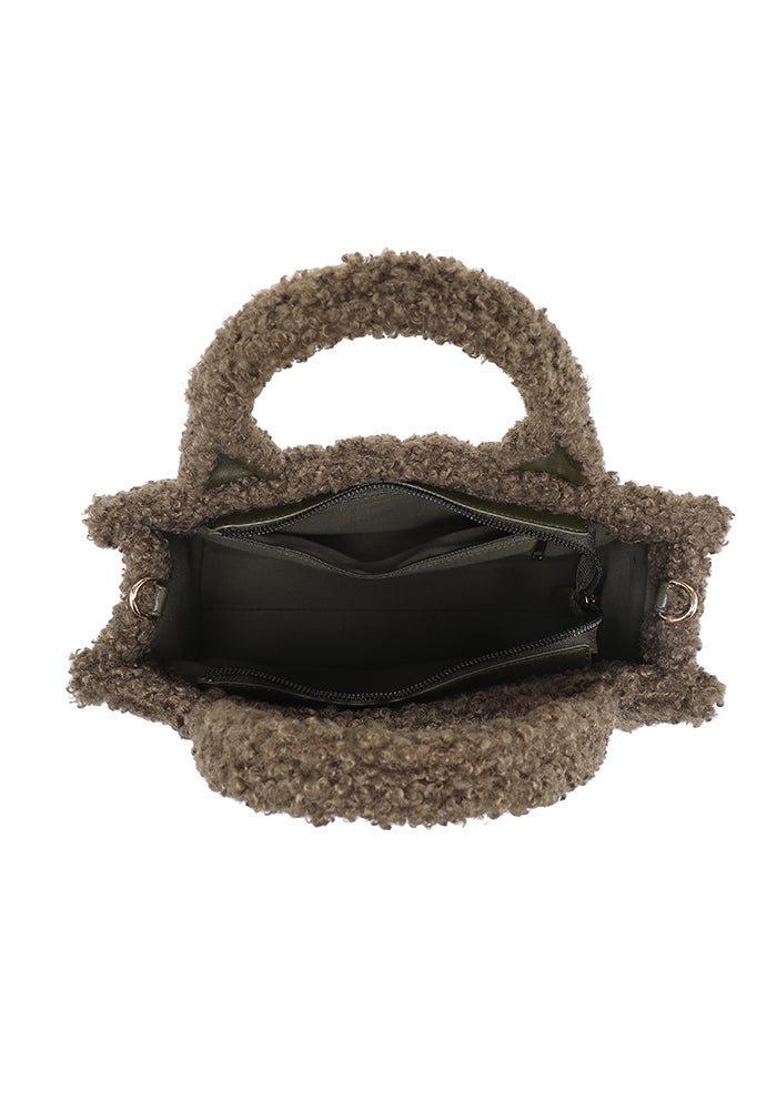 Borsa tote strutturata Teddy Bouclé con tracolla larga