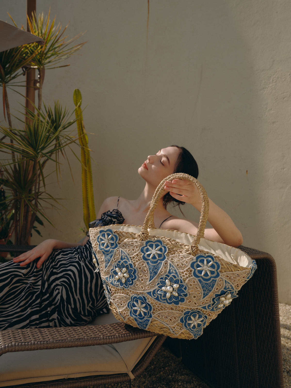 KASSANDRA The Sperlonga – Embroidered Straw Beach Tote