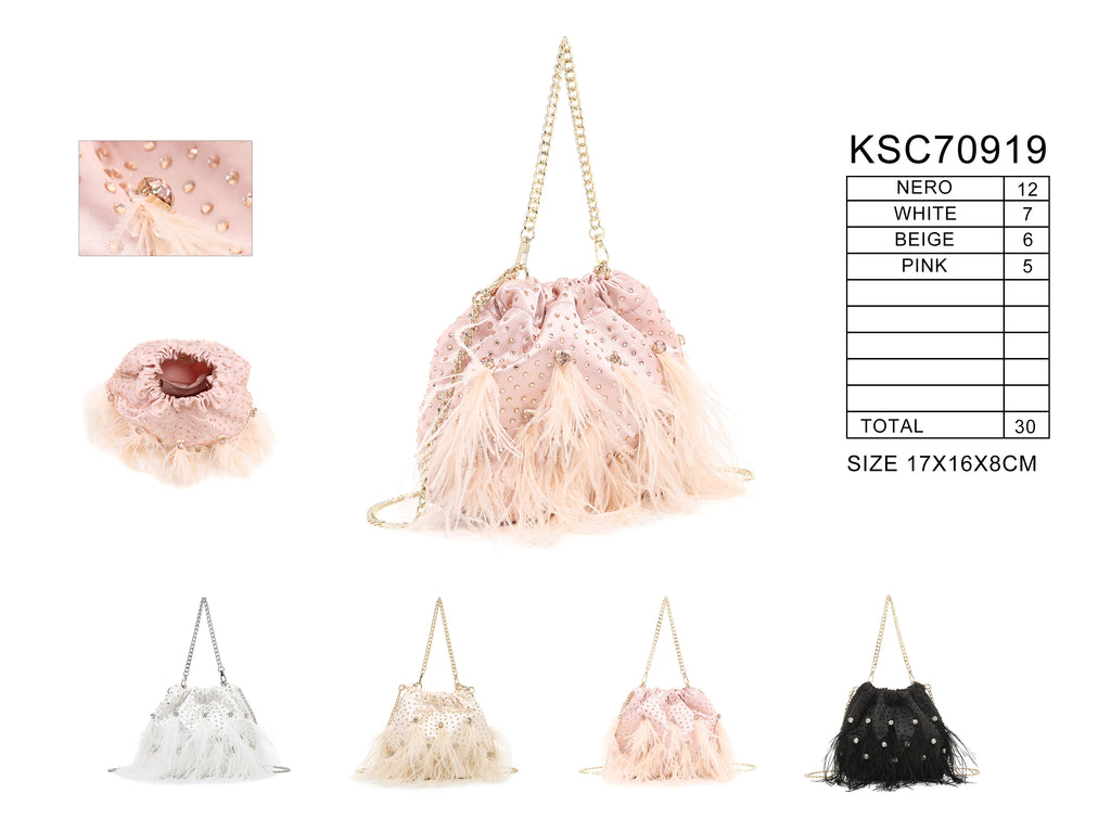 KASSANDRA Feather and Pearl Luxury Series Evening Bag