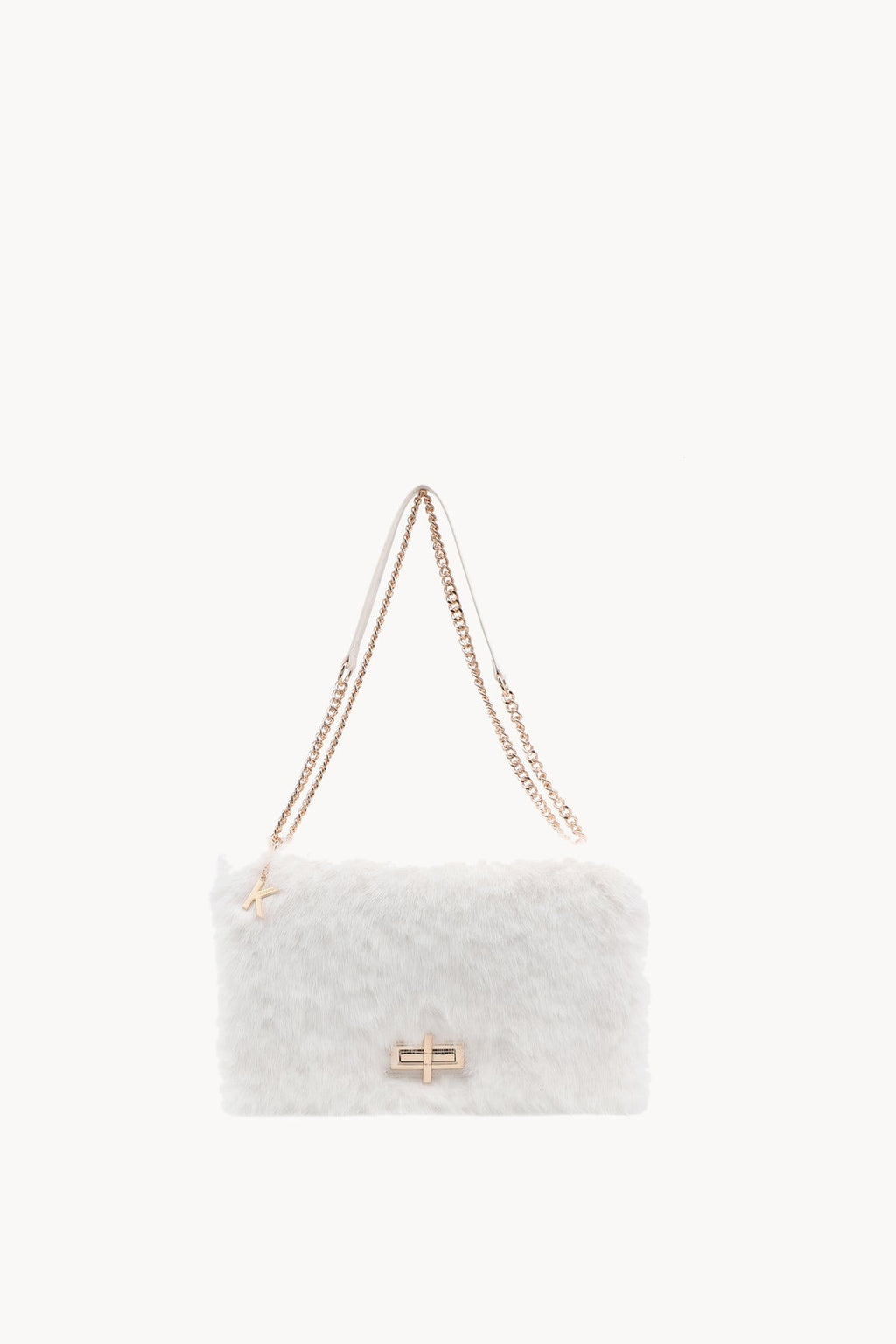 Borsa a spalla effetto pelliccia con catena Beige
