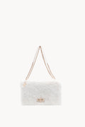 Borsa a spalla effetto pelliccia con catena Beige
