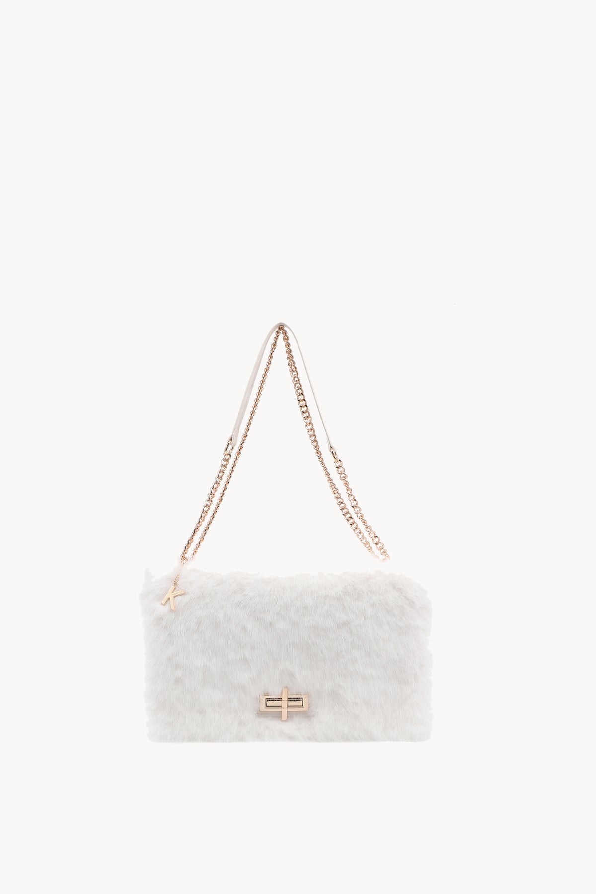 Borsa a spalla effetto pelliccia con catena Beige