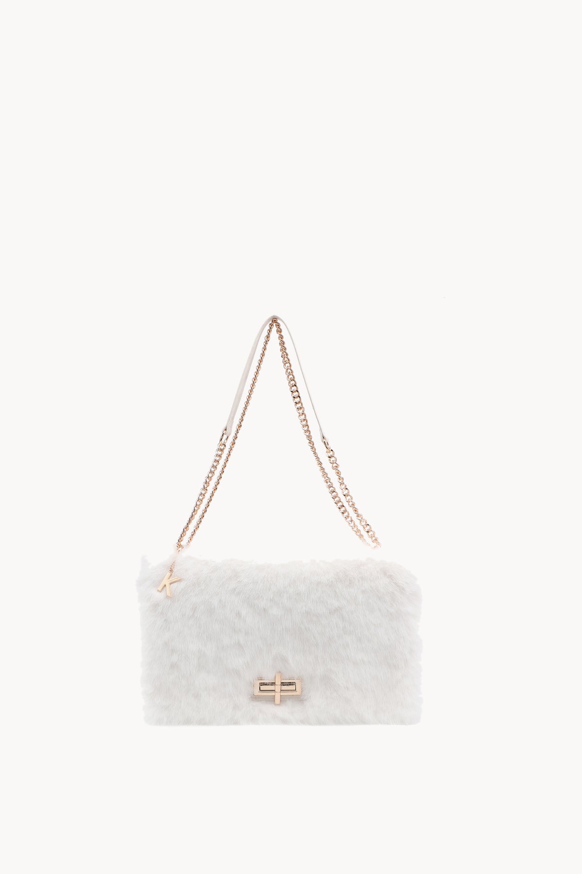 Kassandra & Co Borsa a spalla effetto pelliccia con catena Beige
