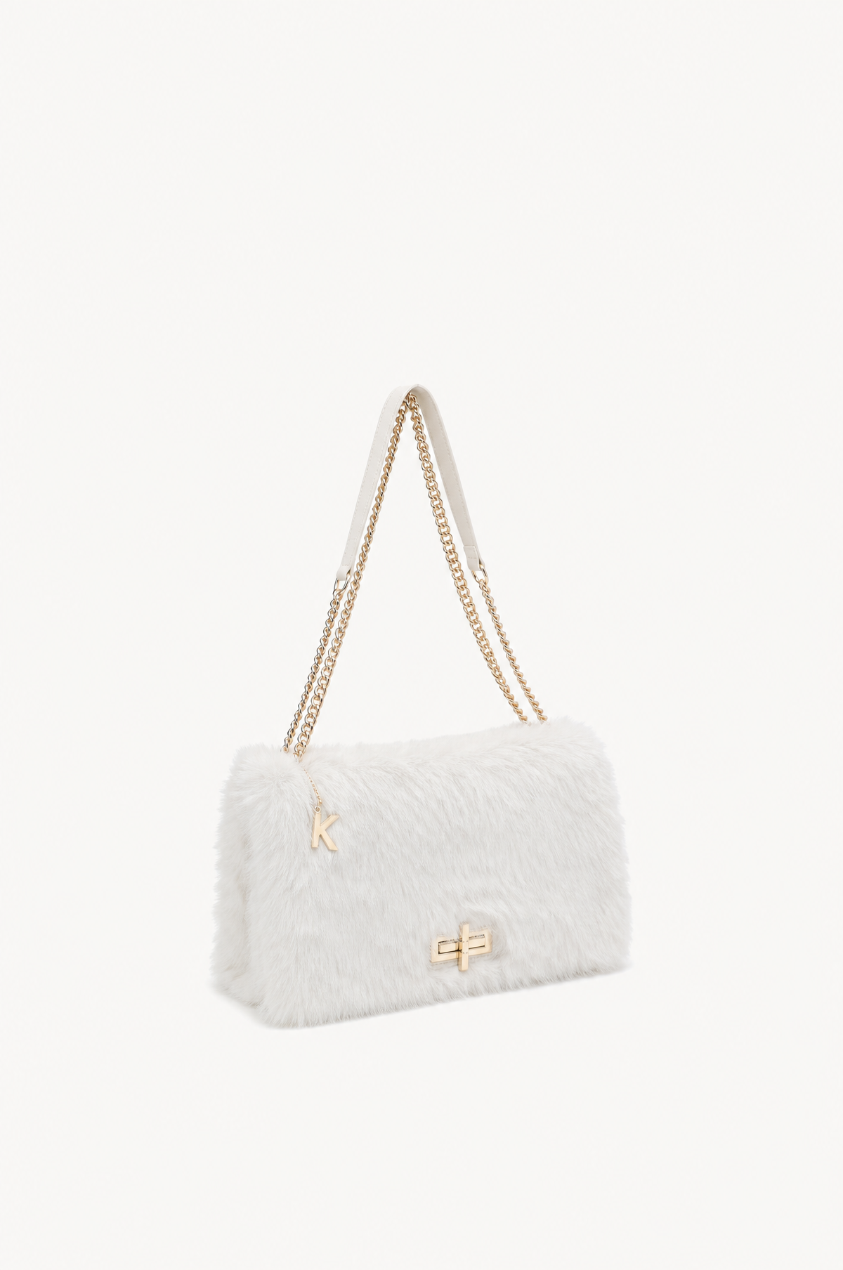 Borsa a spalla effetto pelliccia con catena Beige