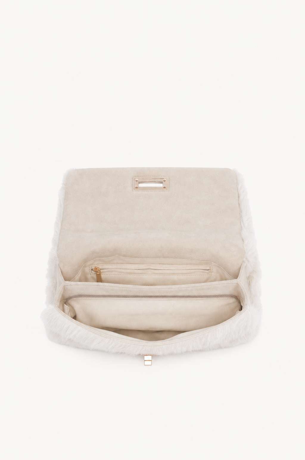 Borsa a spalla effetto pelliccia con catena Beige