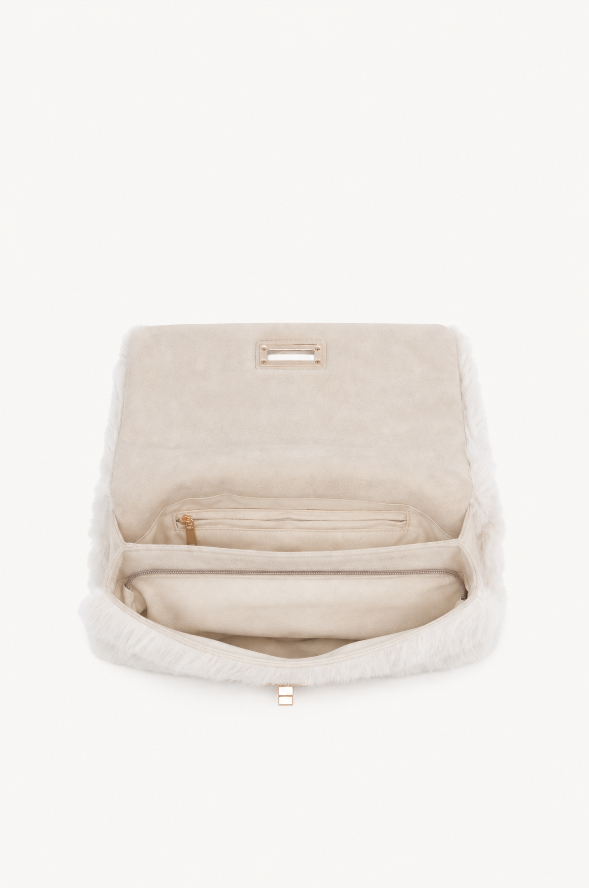 Borsa a spalla effetto pelliccia con catena Beige