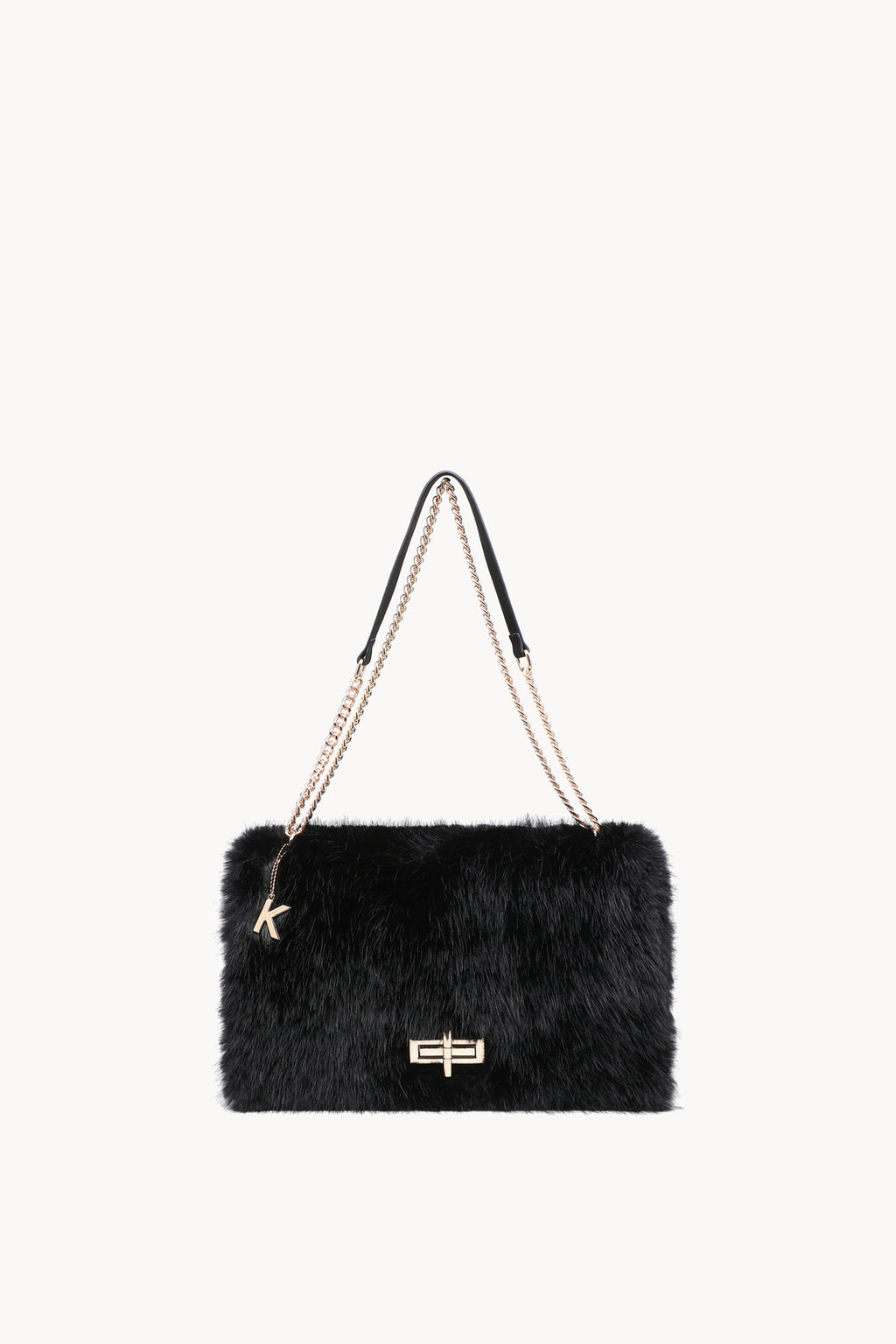 Kassandra & Co Borsa a spalla effetto pelliccia con catena Black