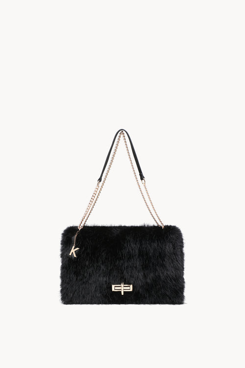Kassandra & Co Borsa a spalla effetto pelliccia con catena Black