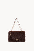 Borsa a spalla effetto pelliccia con catena Brown