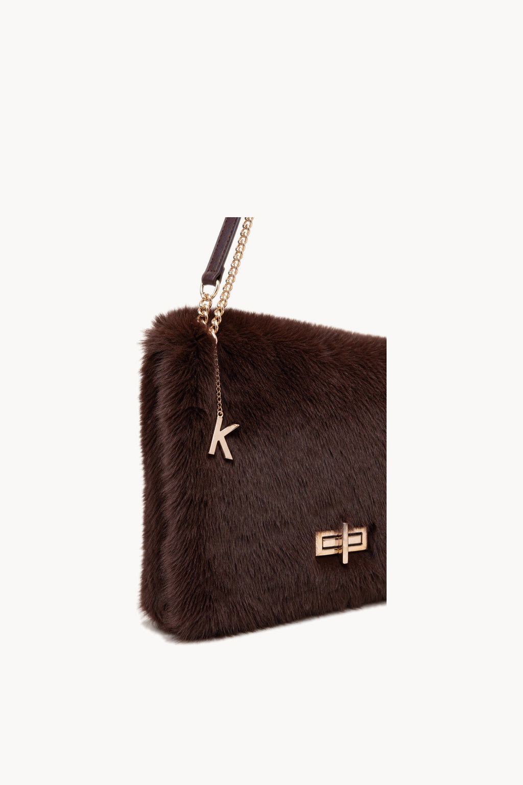 Borsa a spalla effetto pelliccia con catena Brown