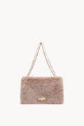 Borsa a spalla effetto pelliccia con catena Camel