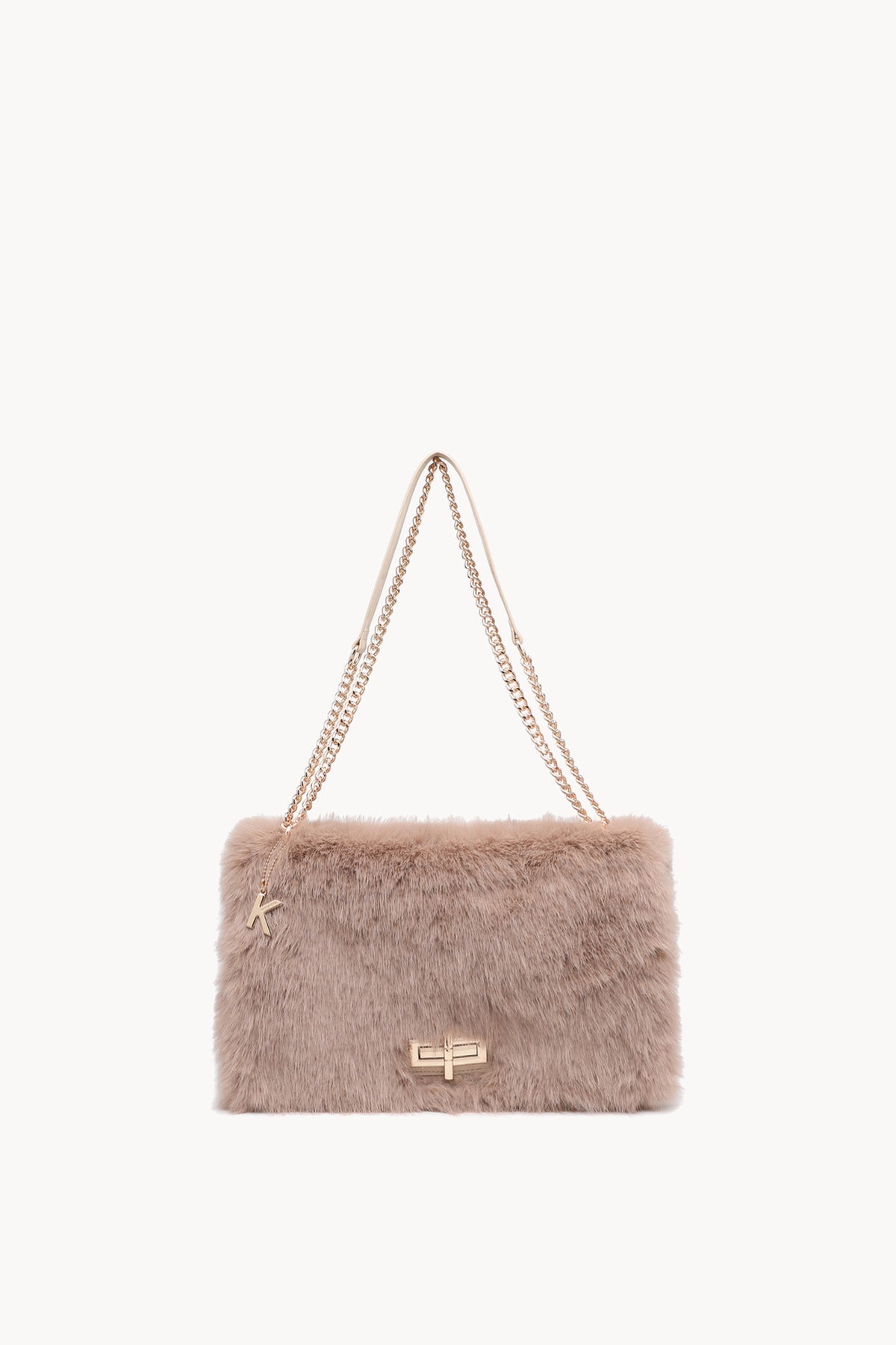 Borsa a spalla effetto pelliccia con catena Camel