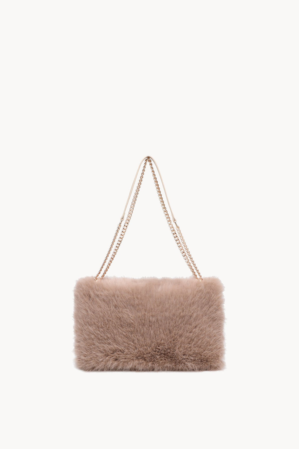 Borsa a spalla effetto pelliccia con catena Camel