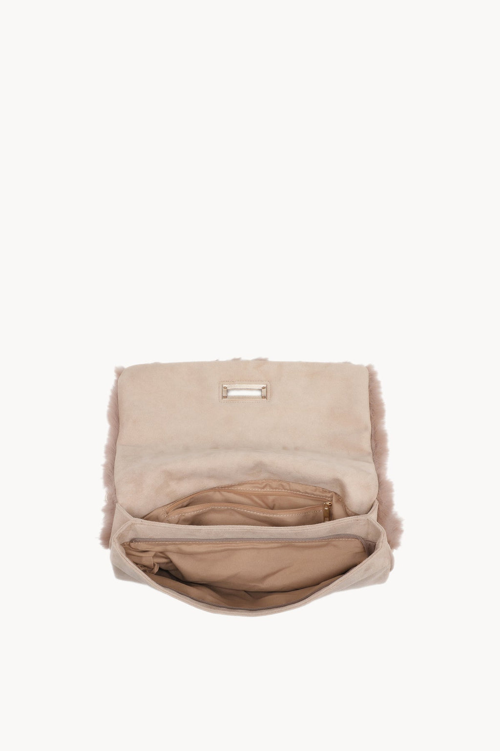 Borsa a spalla effetto pelliccia con catena Camel
