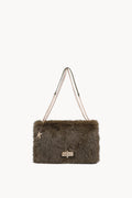 Borsa a spalla effetto pelliccia con catena Green