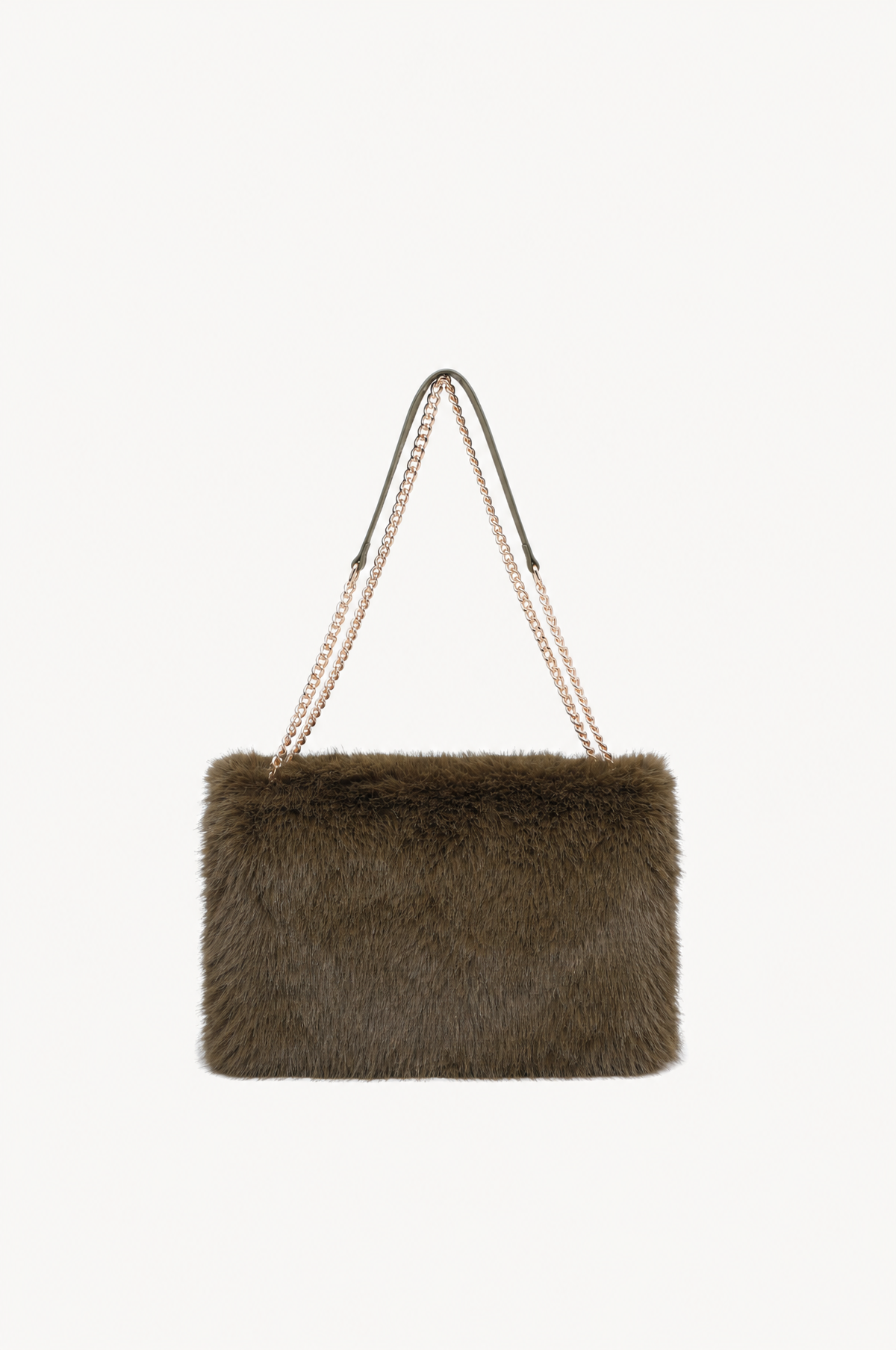Borsa a spalla effetto pelliccia con catena Green