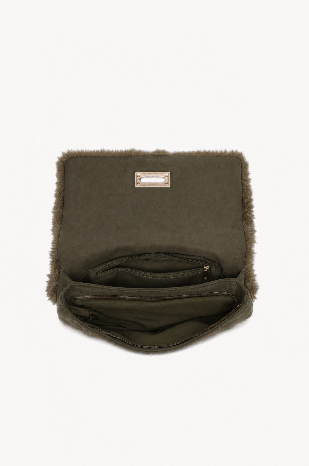 Borsa a spalla effetto pelliccia con catena Green