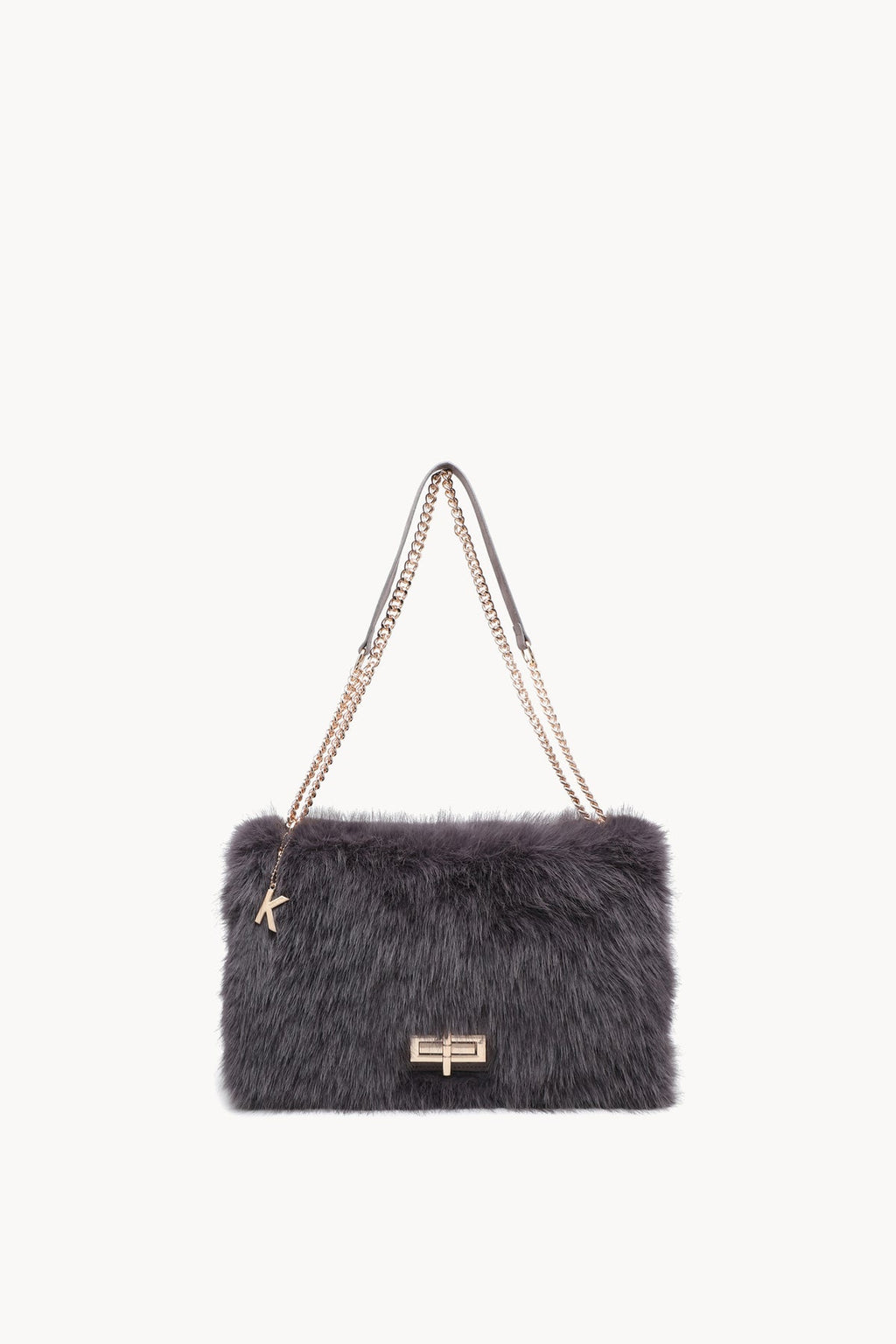Borsa a spalla effetto pelliccia con catena Grey