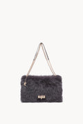 Borsa a spalla effetto pelliccia con catena Grey
