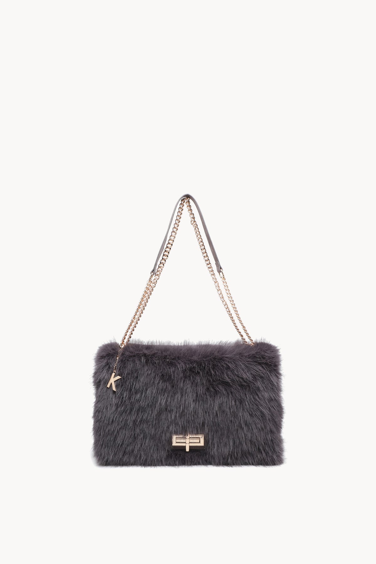 Borsa a spalla effetto pelliccia con catena Grey