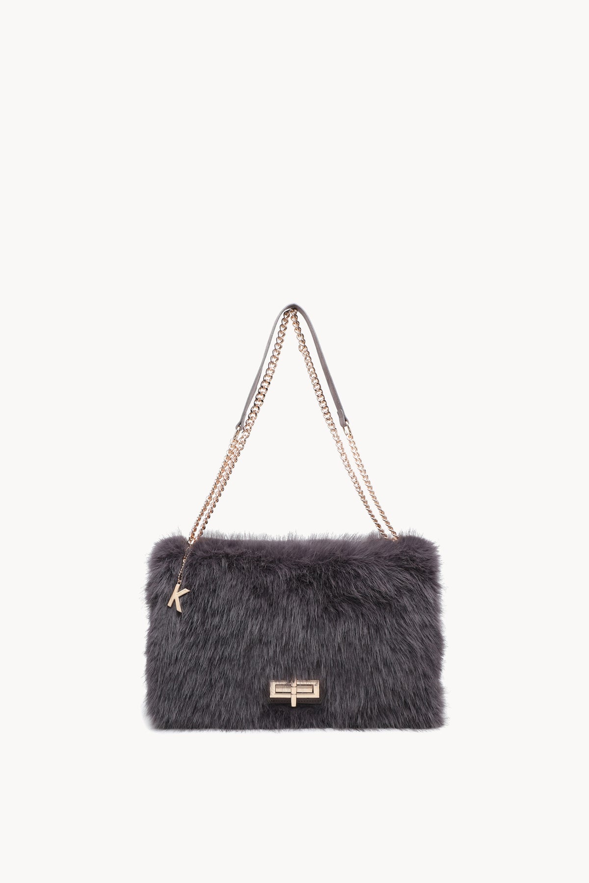 Kassandra & Co Borsa a spalla effetto pelliccia con catena Grey