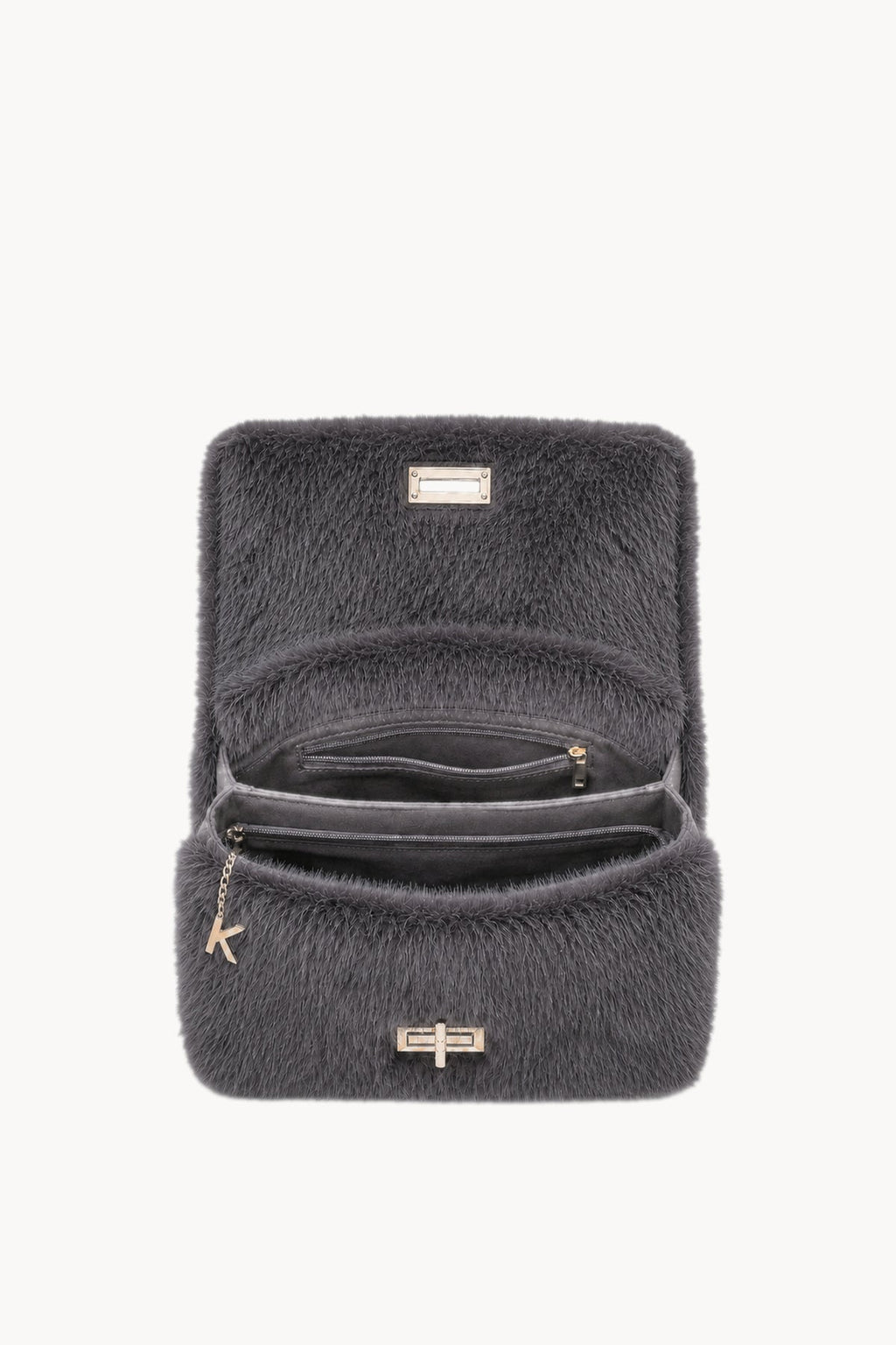 Borsa a spalla effetto pelliccia con catena Grey