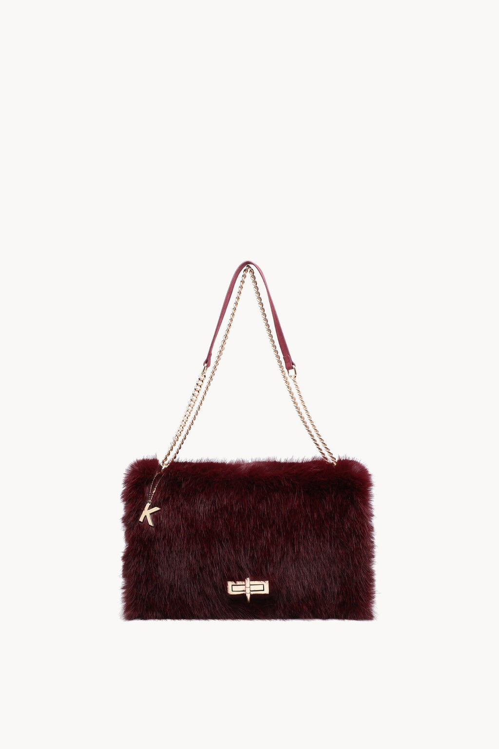 Borsa a spalla effetto pelliccia con catena Wine
