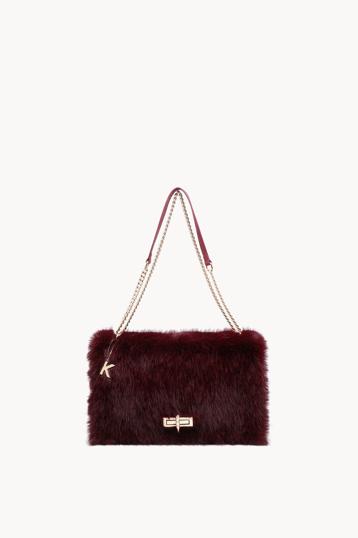 Borsa a spalla effetto pelliccia con catena Wine