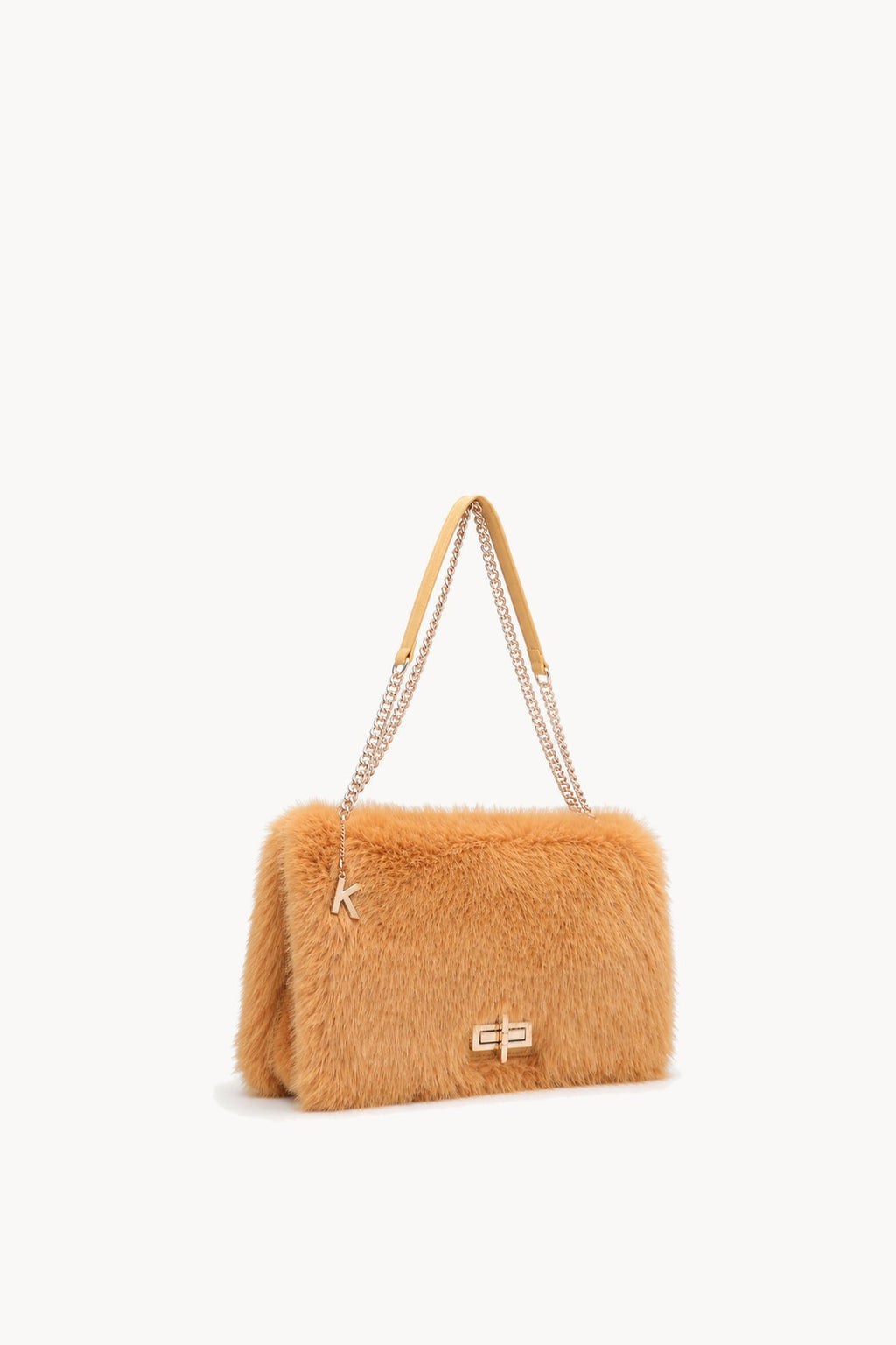 Borsa a spalla effetto pelliccia con catena Yellow