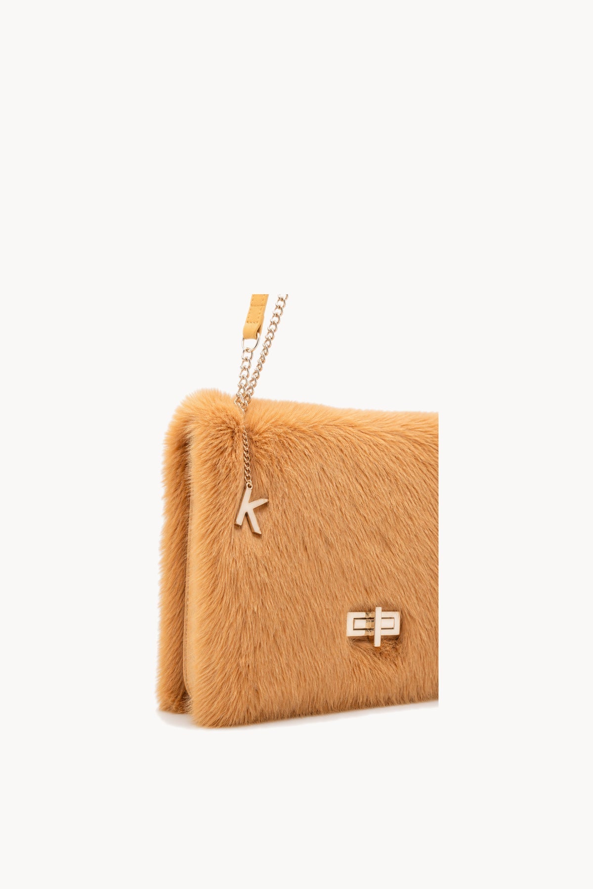 Borsa a spalla effetto pelliccia con catena Yellow