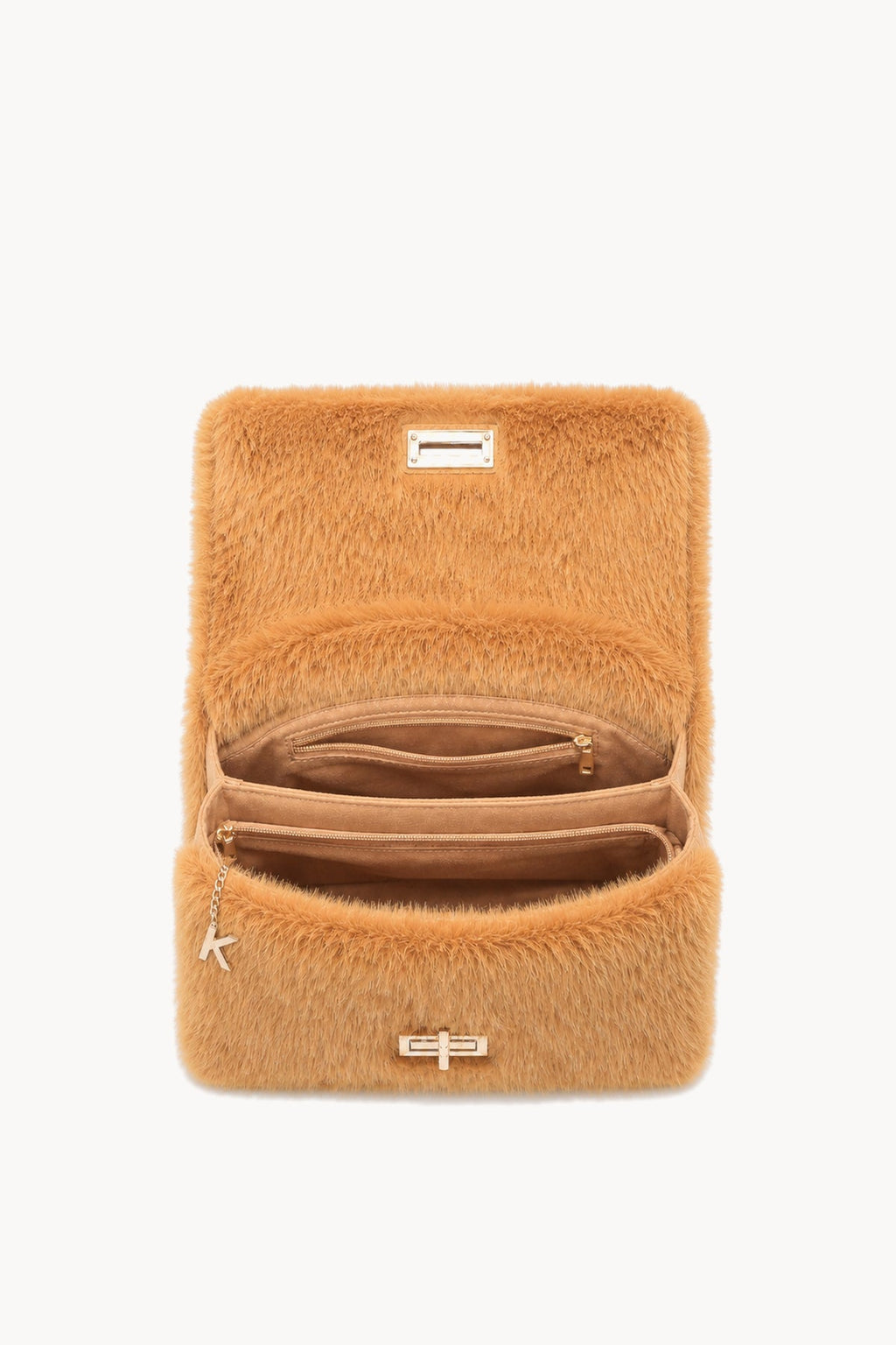 Borsa a spalla effetto pelliccia con catena Yellow