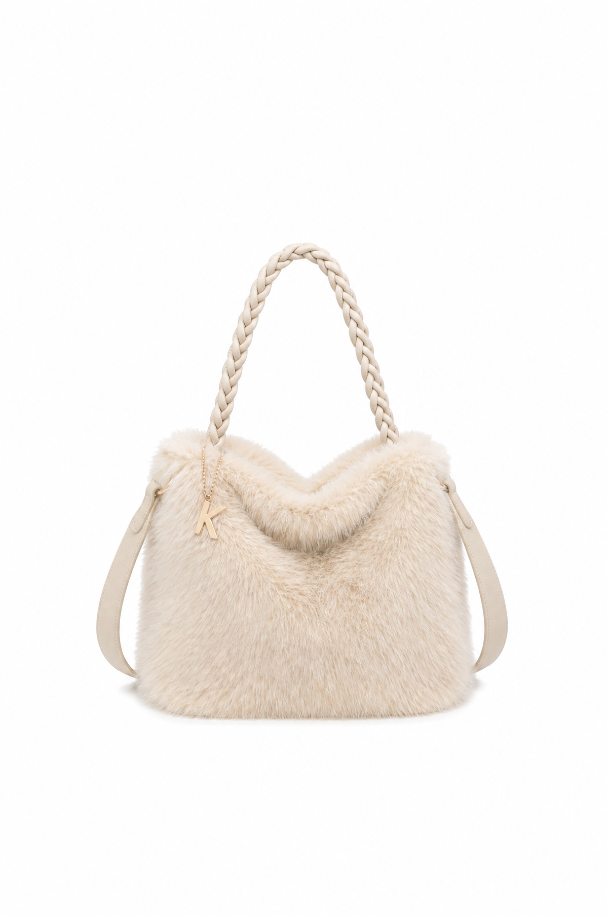 Borsa hobo effetto pelliccia con manico intrecciato