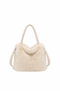 Borsa hobo effetto pelliccia con manico intrecciato Beige