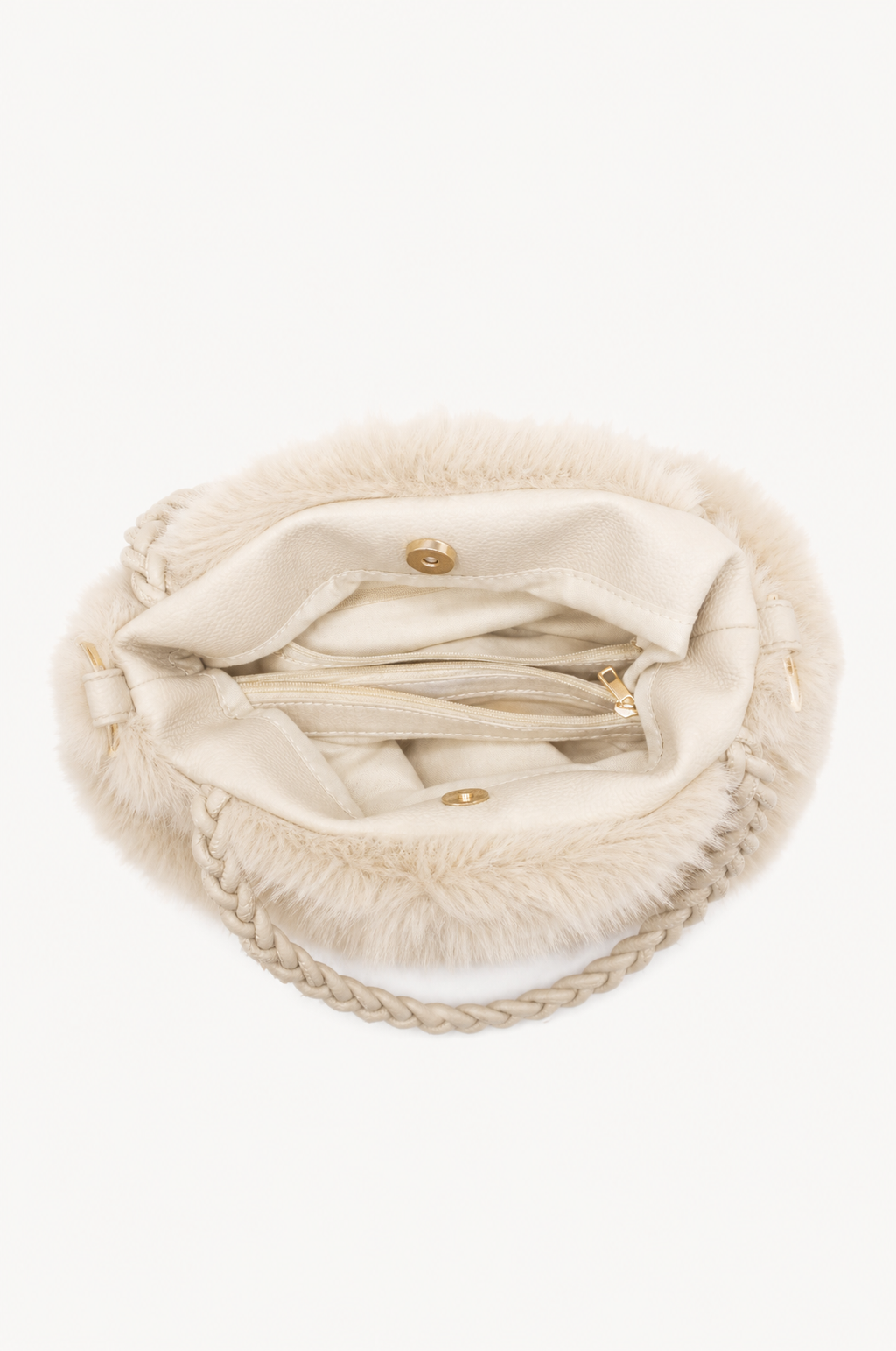 Borsa hobo effetto pelliccia con manico intrecciato Beige