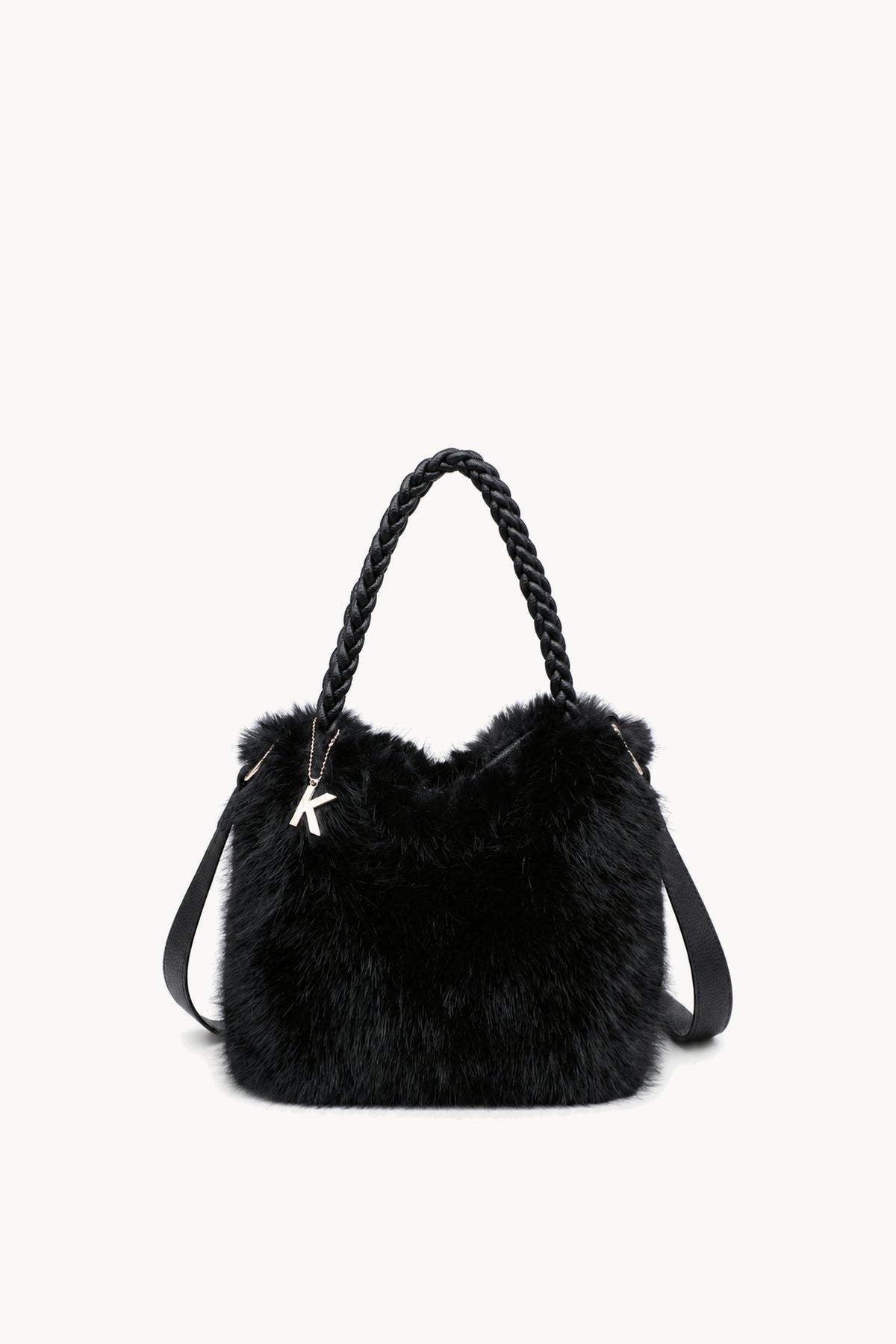 Kassandra & Co Borsa hobo effetto pelliccia con manico intrecciato