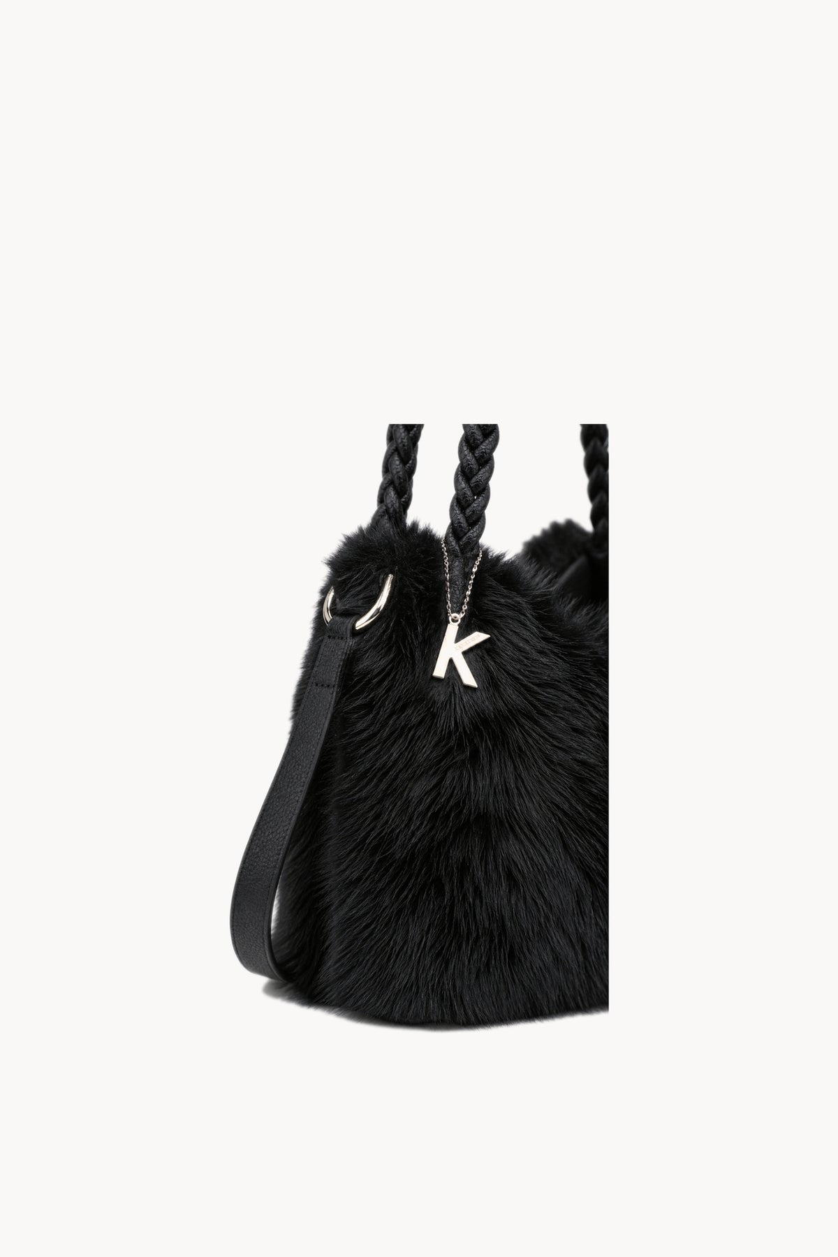 Kassandra & Co Borsa hobo effetto pelliccia con manico intrecciato