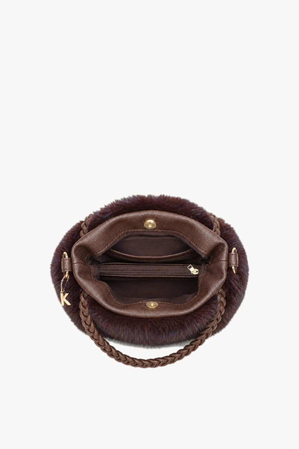 Borsa hobo effetto pelliccia con manico intrecciato Brown